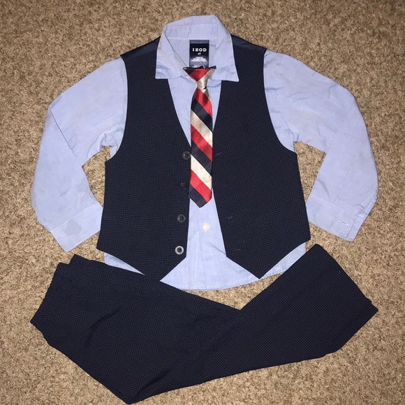 Izod Other - Izod 4 Piece Little Boys Blue Suit Button Down Vest Tie Dress Pants